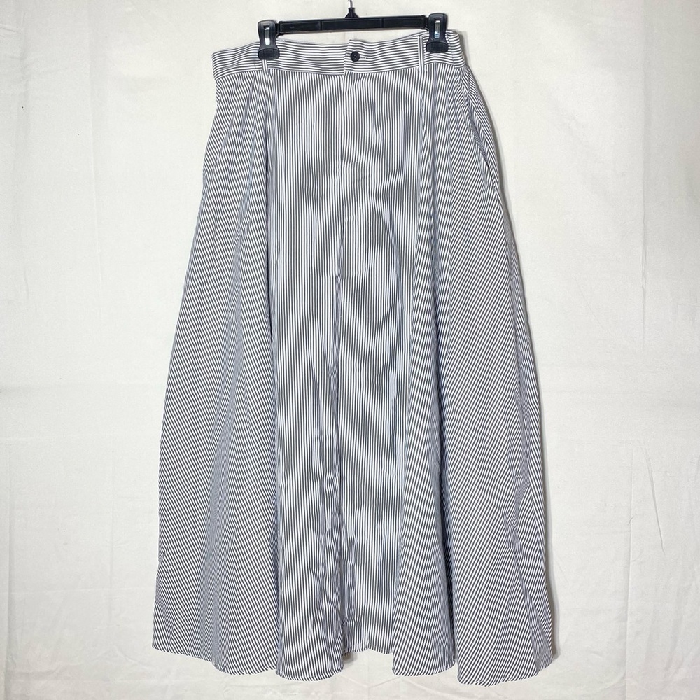 Handmade Blue White Striped Maxi Skirt W Pockets